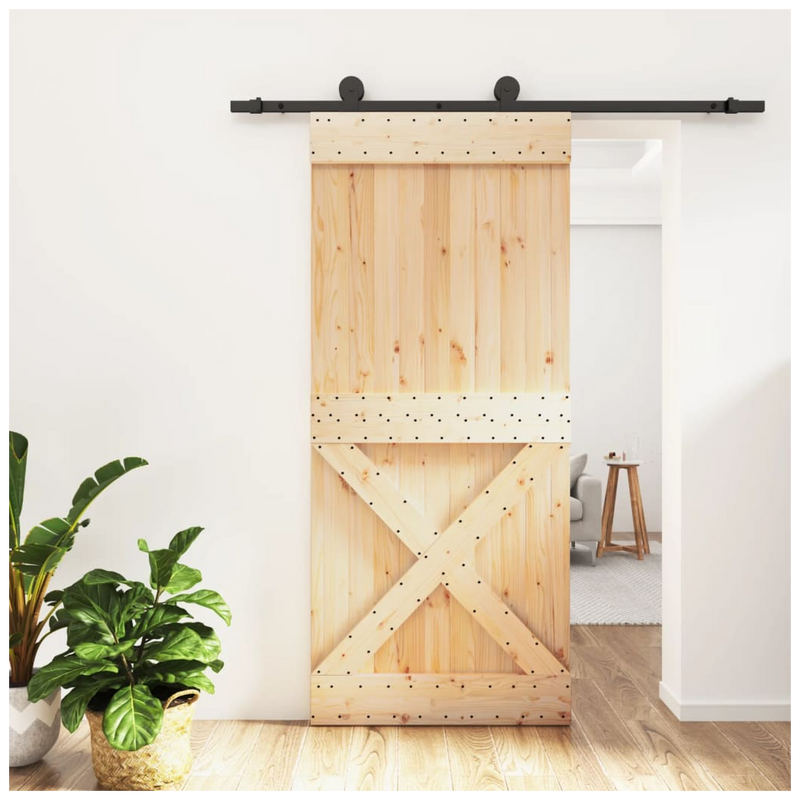 Sliding Door with Hardware Set 90x210 cm Solid Wood Pine