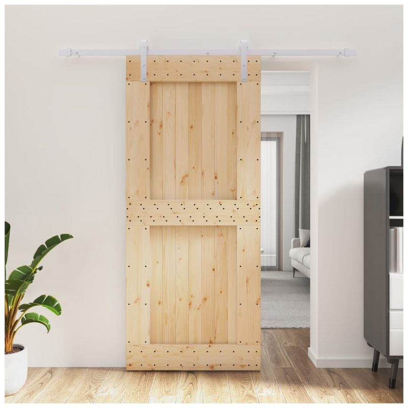 Sliding Door with Hardware Set 90x210 cm Solid Wood Pine