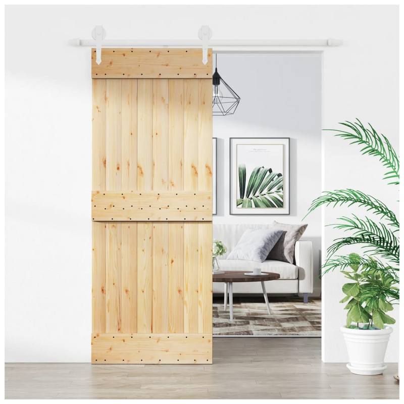 Sliding Door with Hardware Set 80x210 cm Solid Wood Pine