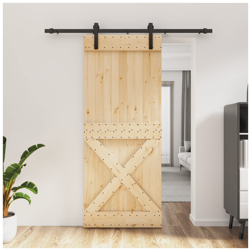 Sliding Door with Hardware Set 85x210 cm Solid Wood Pine