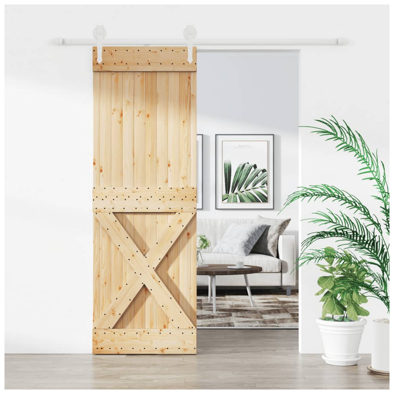 Sliding Door with Hardware Set 80x210 cm Solid Wood Pine