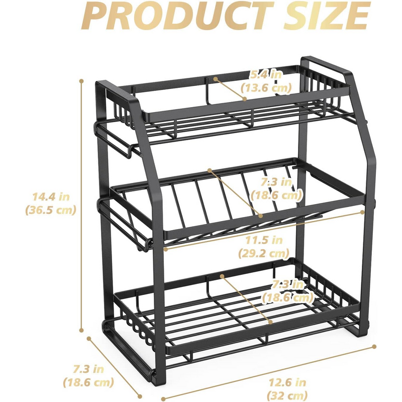 Spice Rack Organizer, 3-Tier Seasoning Organizer, Kitchen Spice Shelf,Countertop Organizer for Bathroom Vanity Kitchen-Black