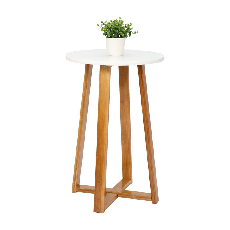 Single Layer Bamboo Side Table 40*37*59.5cm Round White Table Top Natural Wood Table Legs