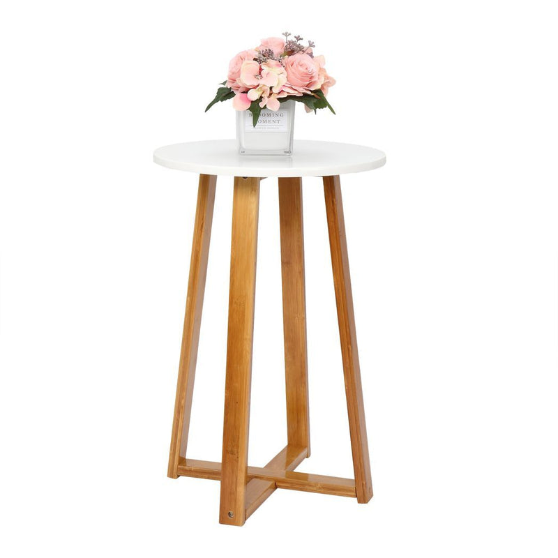 Single Layer Bamboo Side Table 40*37*59.5cm Round White Table Top Natural Wood Table Legs