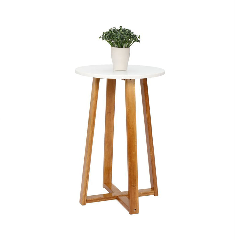 Single Layer Bamboo Side Table 40*37*59.5cm Round White Table Top Natural Wood Table Legs