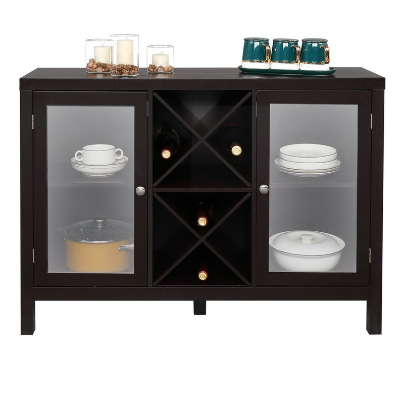 Transparent Double Door with X-shaped Wine Rack Sideboard Entrance Cabinet Brown