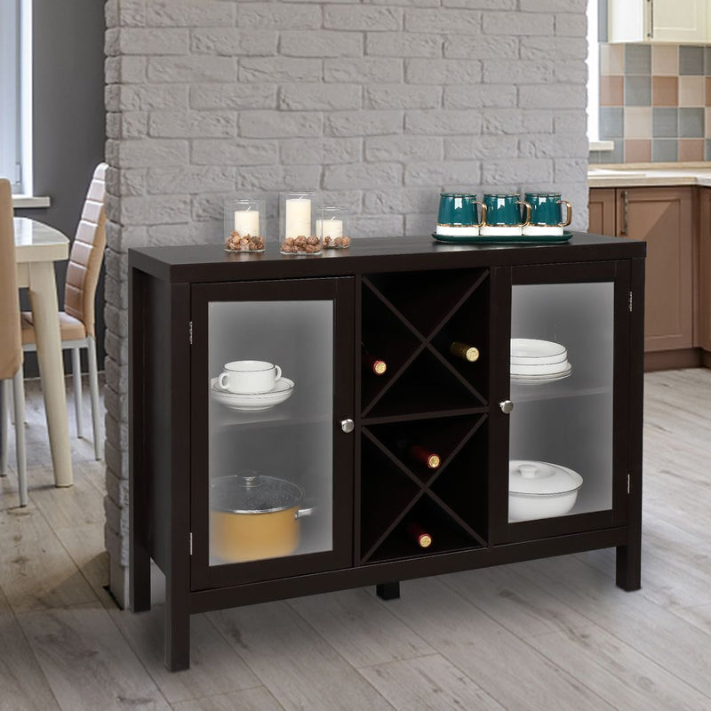 Transparent Double Door with X-shaped Wine Rack Sideboard Entrance Cabinet Brown