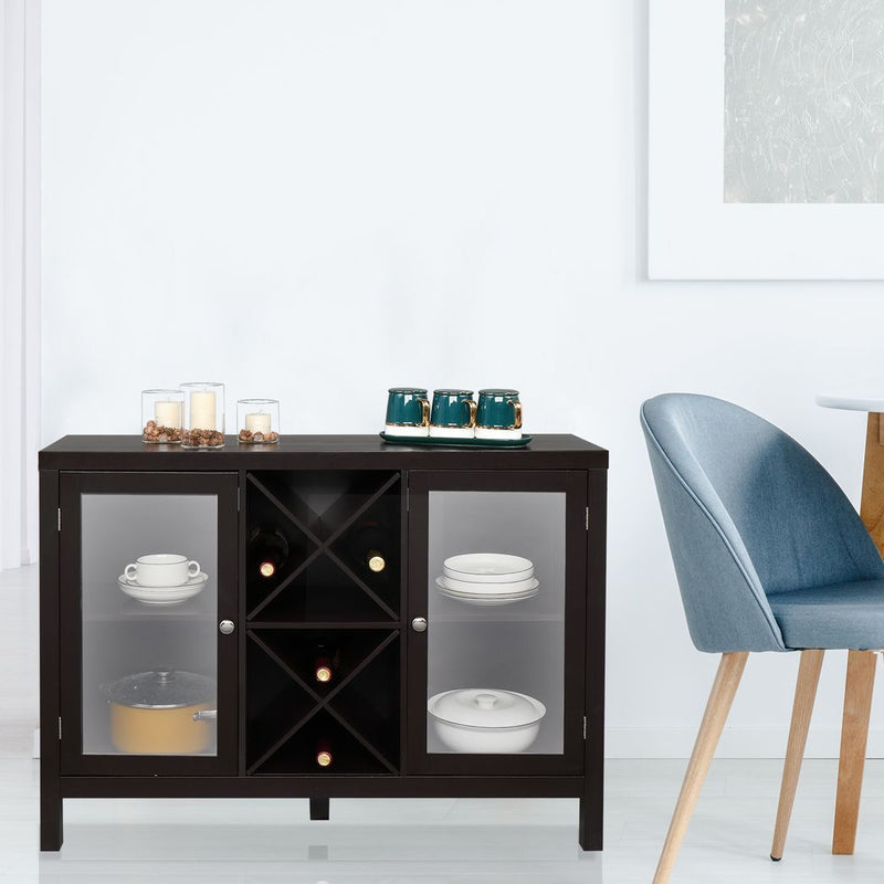 Transparent Double Door with X-shaped Wine Rack Sideboard Entrance Cabinet Brown