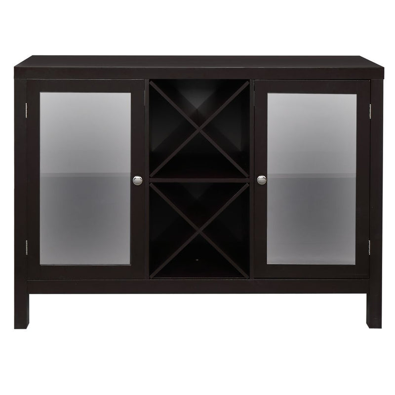 Transparent Double Door with X-shaped Wine Rack Sideboard Entrance Cabinet Brown