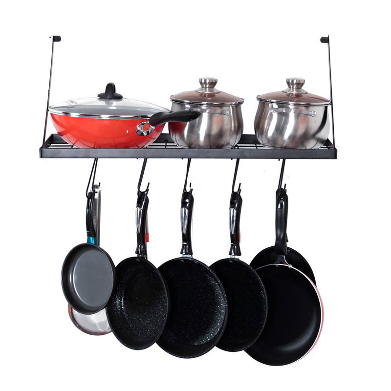 Wall Mount Pot Rack Kitchen Cookware Hanging Organizer with 15 Hooks