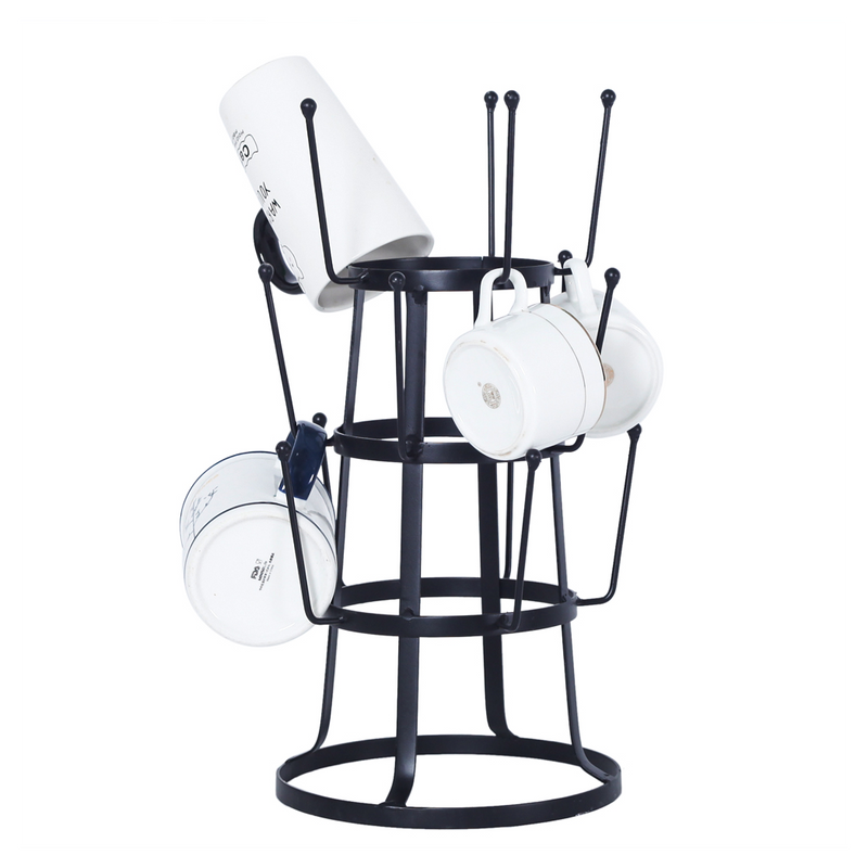 Stylish Steel Mug Tree Holder Organizer Rack Stand (Black)