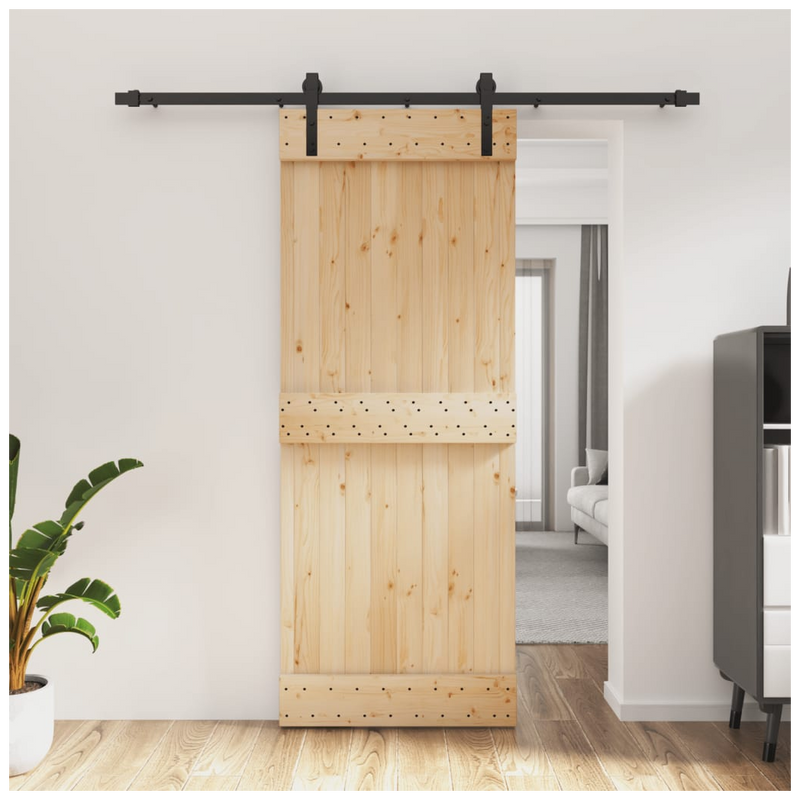 Sliding Door with Hardware Set 80x210 cm Solid Wood Pine