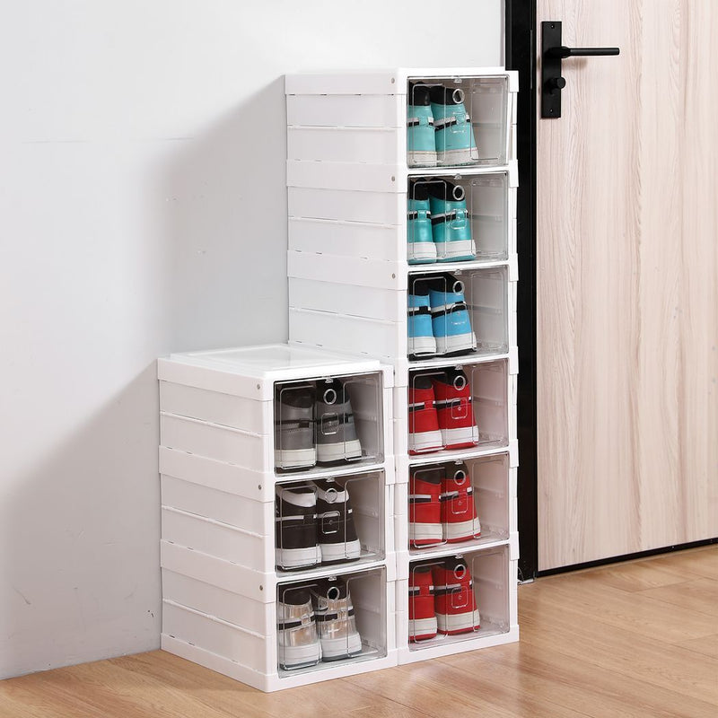 Plastic Stackable Shoe Storage Organizer for Closet,oldable Shoe Sneaker Containers Bins Holders (6 Tier, White)