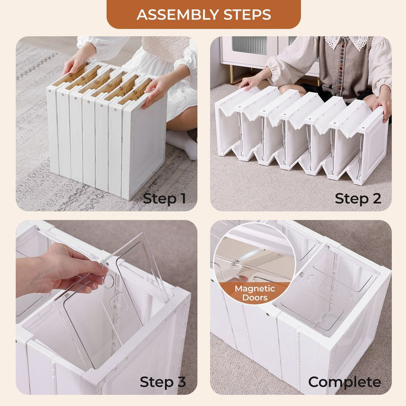 Plastic Stackable Shoe Storage Organizer for Closet,oldable Shoe Sneaker Containers Bins Holders (6 Tier, White)