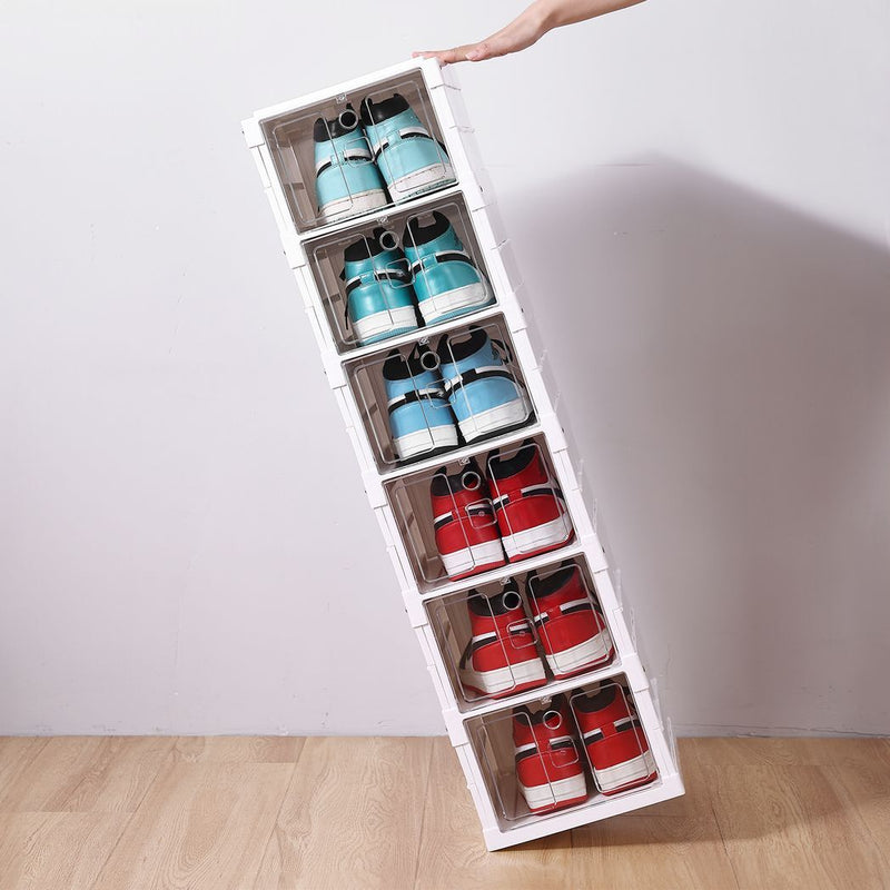 Plastic Stackable Shoe Storage Organizer for Closet,oldable Shoe Sneaker Containers Bins Holders (6 Tier, White)