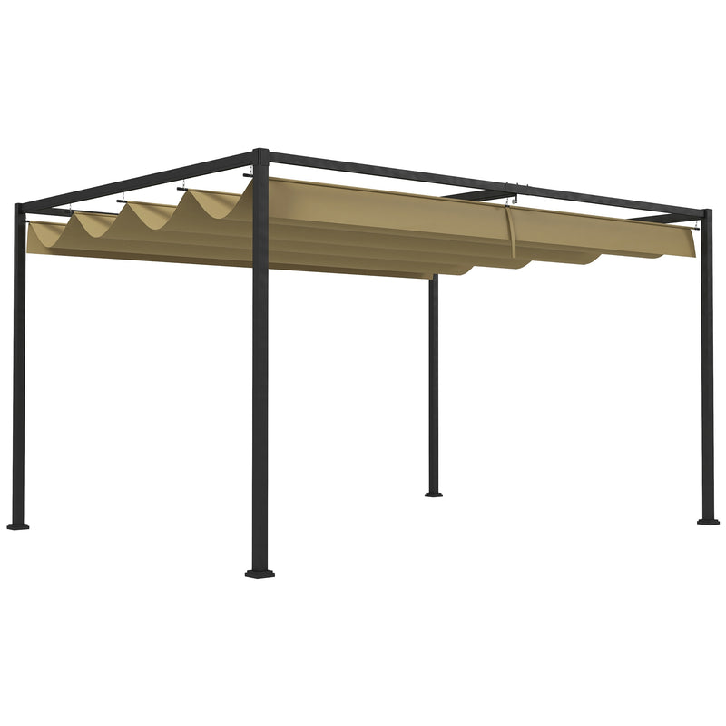 Outsunny 3x2m Metal Pergola Gazebo Patio Sun Shelter Retractable Canopy Khaki