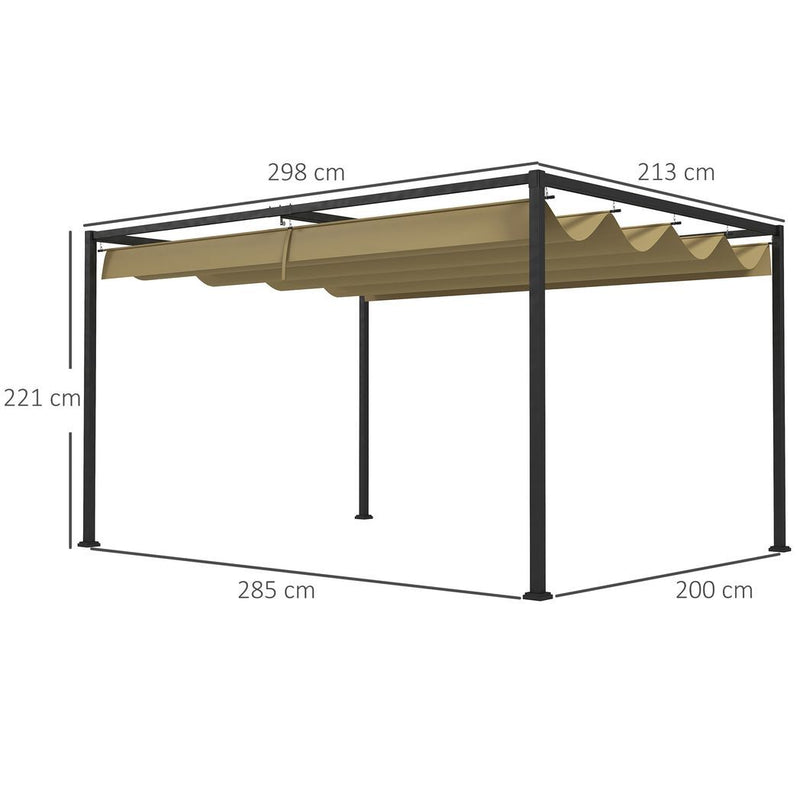 Outsunny 3x2m Metal Pergola Gazebo Patio Sun Shelter Retractable Canopy Khaki