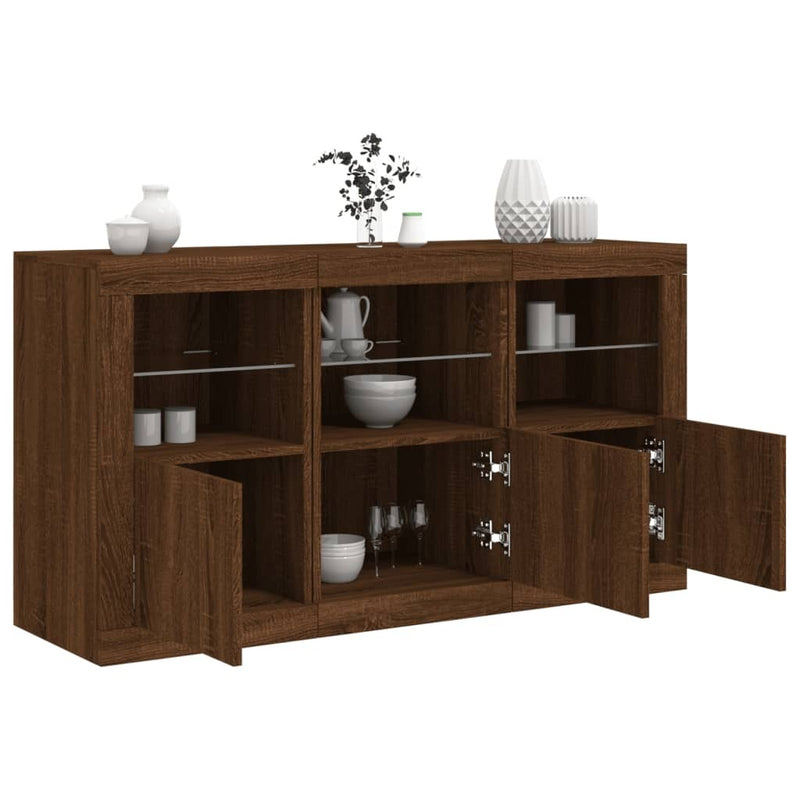 Sideboard with LED Lights Brown Oak 123x37x67 cm