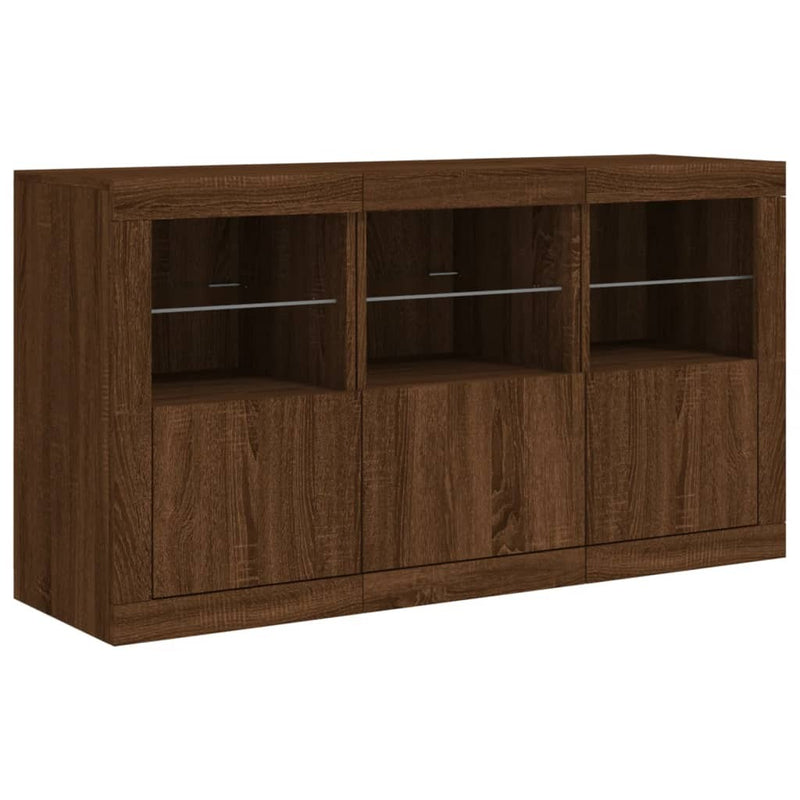 Sideboard with LED Lights Brown Oak 123x37x67 cm