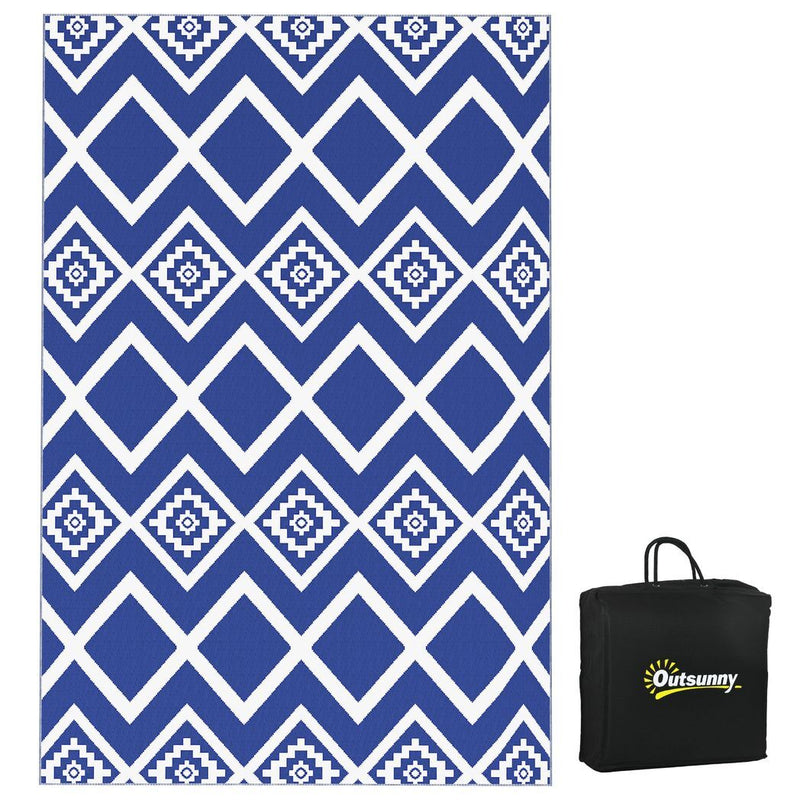 Outsunny Reversible Waterproof Outdoor Rug with Carry Bag, 182 x 274cm, Blue