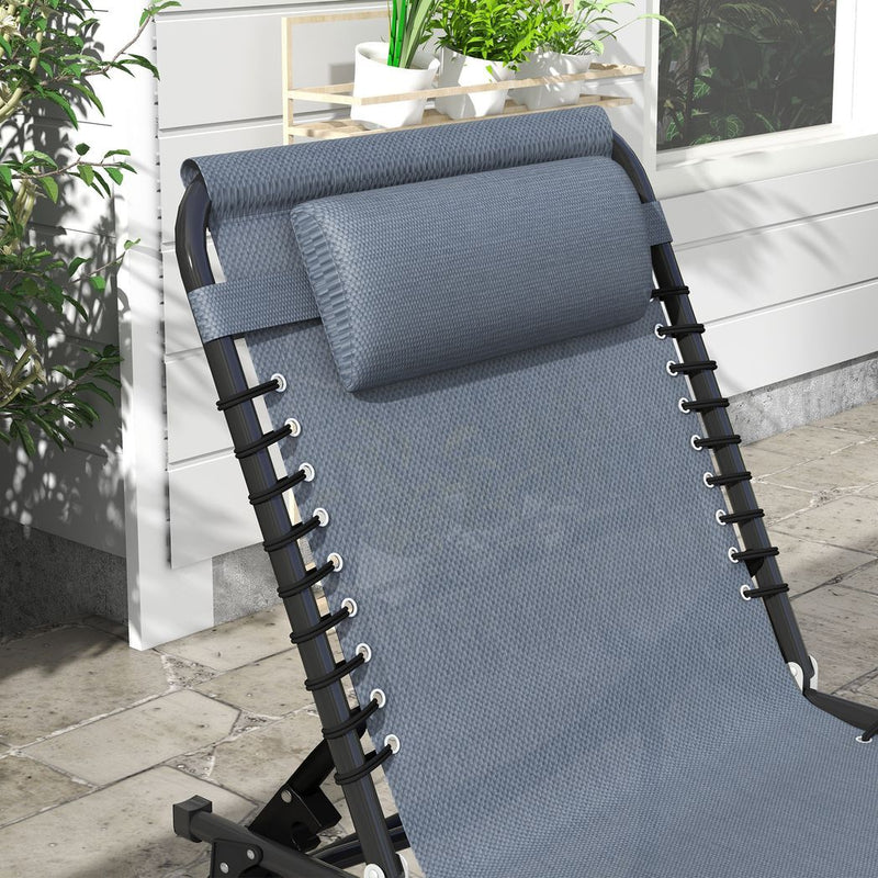 Outsunny 2 Pcs Folding Beach Chair Chaise Lounge 4 Adjustable Positions, Grey