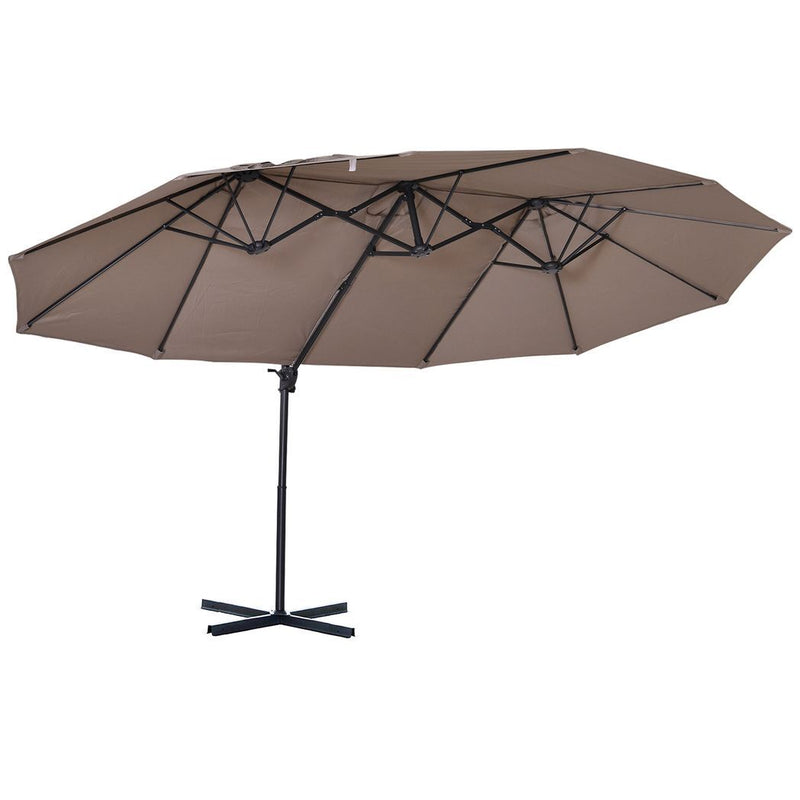 Outsunny Double Canopy Offset Parasol Umbrella Garden Shade Steel Canopy Brown