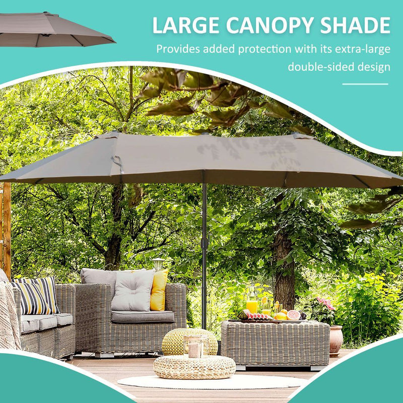 Outsunny Double Canopy Offset Parasol Umbrella Garden Shade Steel Canopy Brown