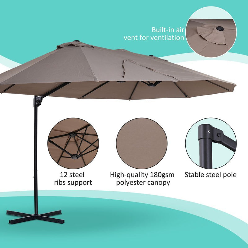 Outsunny Double Canopy Offset Parasol Umbrella Garden Shade Steel Canopy Brown