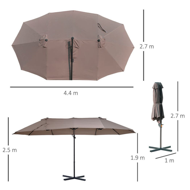 Outsunny Double Canopy Offset Parasol Umbrella Garden Shade Steel Canopy Brown