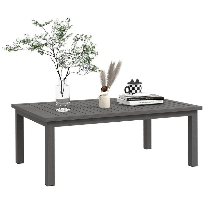 Outsunny Aluminium Outdoor Coffee Table Patio Table with Brown Wood Grain Effect