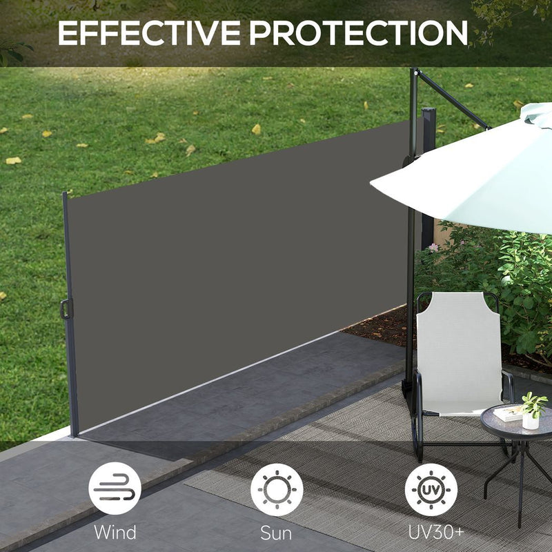 Outsunny Side Awning Retractable, Outdoor Privacy Screen, 400x180cm, Dark Grey