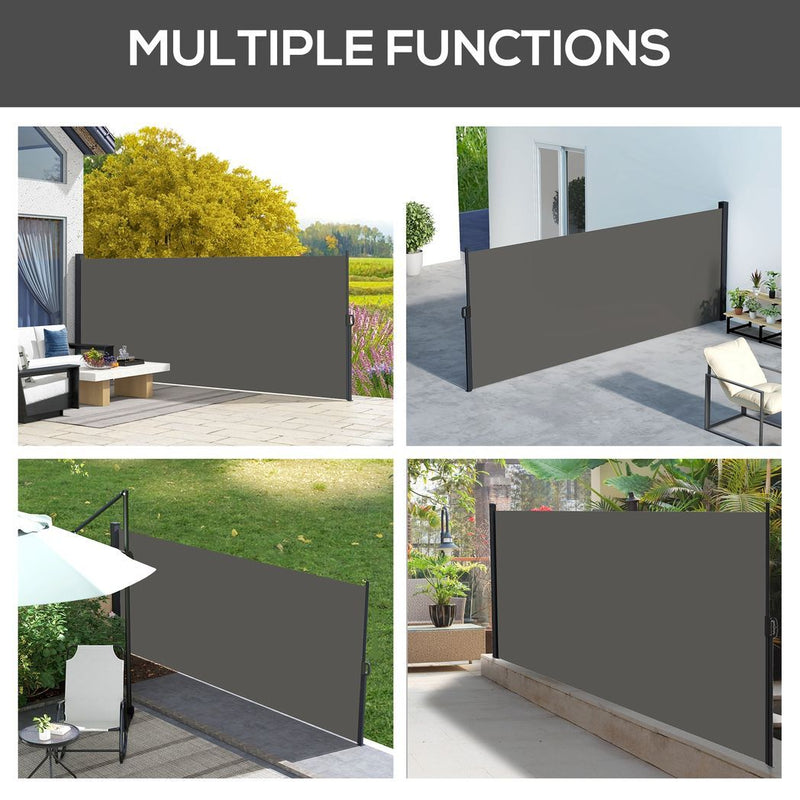 Outsunny Side Awning Retractable, Outdoor Privacy Screen, 400x180cm, Dark Grey