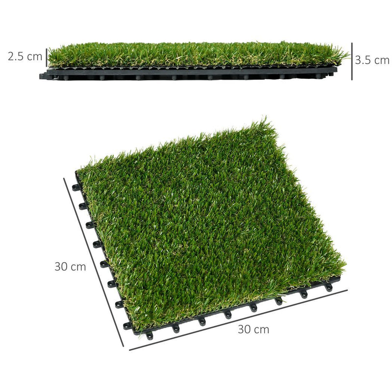 Outsunny 10 PCs 30 x 30cm Artificial Grass Turf Carpet with 25mm Pile Height