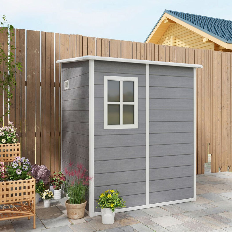 Outsunny Lean to Garden Shed 4'x5' Plastic Tool Storage House w/ Lockable Door