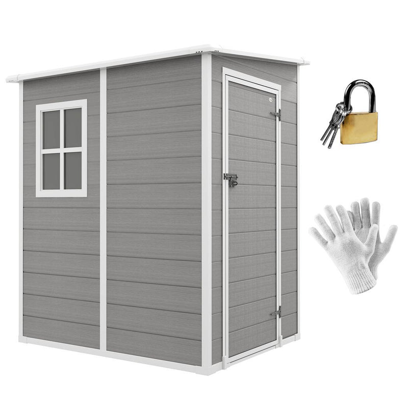 Outsunny Lean to Garden Shed 4'x5' Plastic Tool Storage House w/ Lockable Door