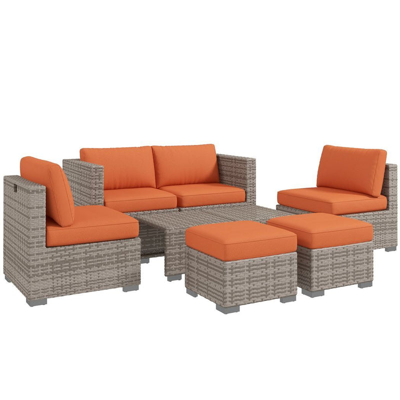 Outsunny 8pc Outdoor Patio Furniture Set Weather Wicker Rattan Sofa Chair Orange