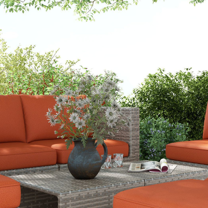 Outsunny 8pc Outdoor Patio Furniture Set Weather Wicker Rattan Sofa Chair Orange