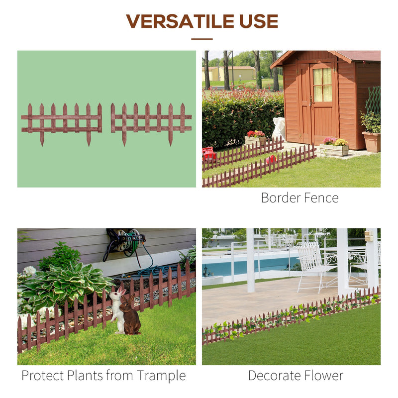 Outsunny Pack of 12 Wooden Plant Border Fence Garden Fixed Picket Fence Brown