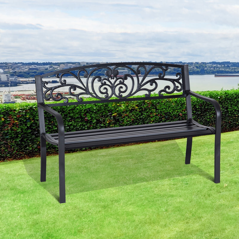 2-Seater Garden Bench, Steel-Black