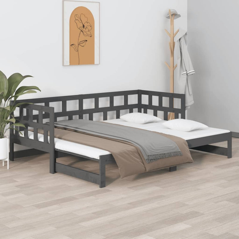 Pull-out Day Bed Grey Solid Wood Pine 2x(90x200) cm