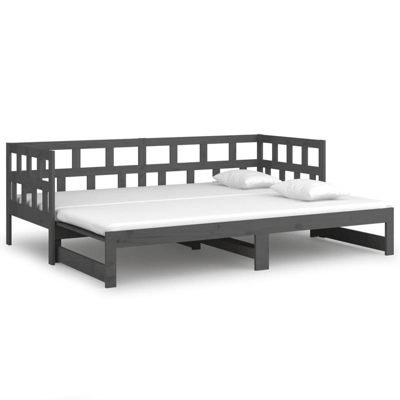 Pull-out Day Bed Grey Solid Wood Pine 2x(90x200) cm