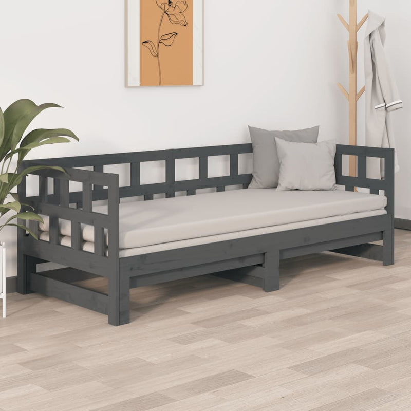 Pull-out Day Bed Grey Solid Wood Pine 2x(90x200) cm