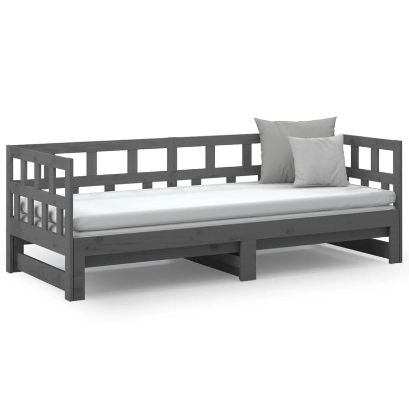 Pull-out Day Bed Grey Solid Wood Pine 2x(90x200) cm