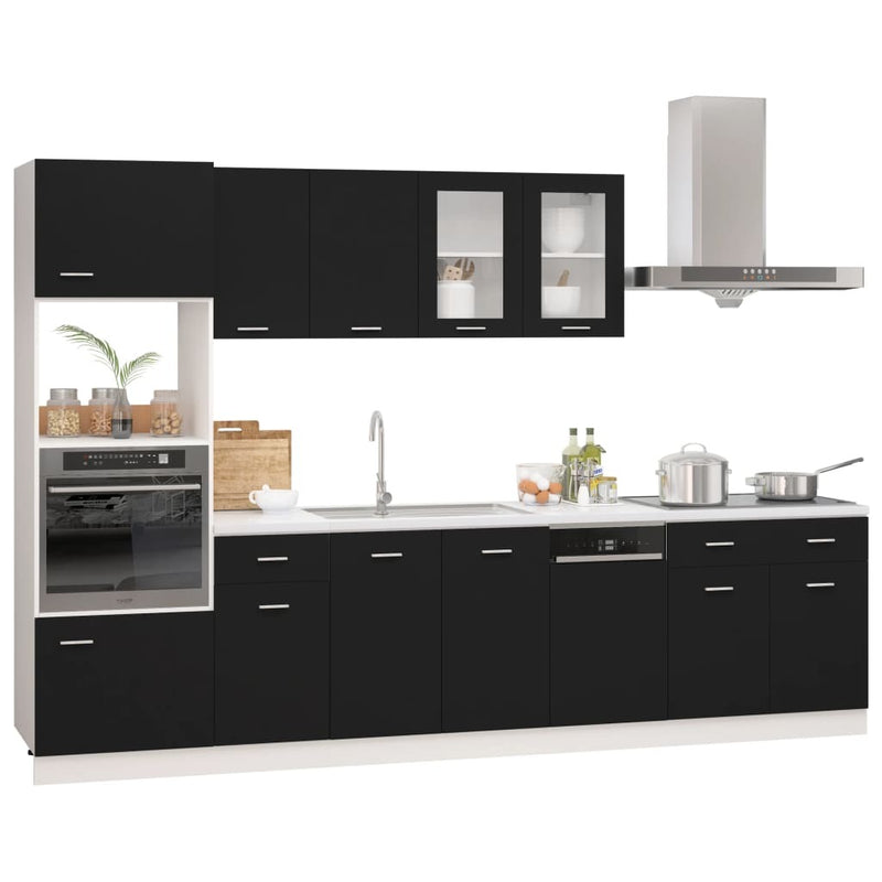 7 Piece Kitchen Cabinet Set Black Engineered Wood