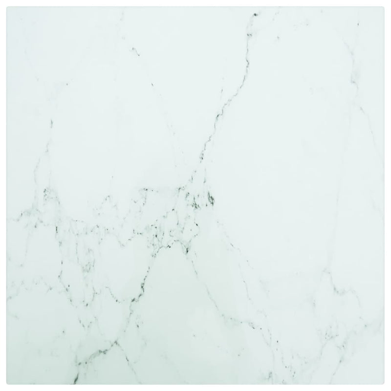 Table Top White 40x40 cm 6 mm Tempered Glass with Marble Design