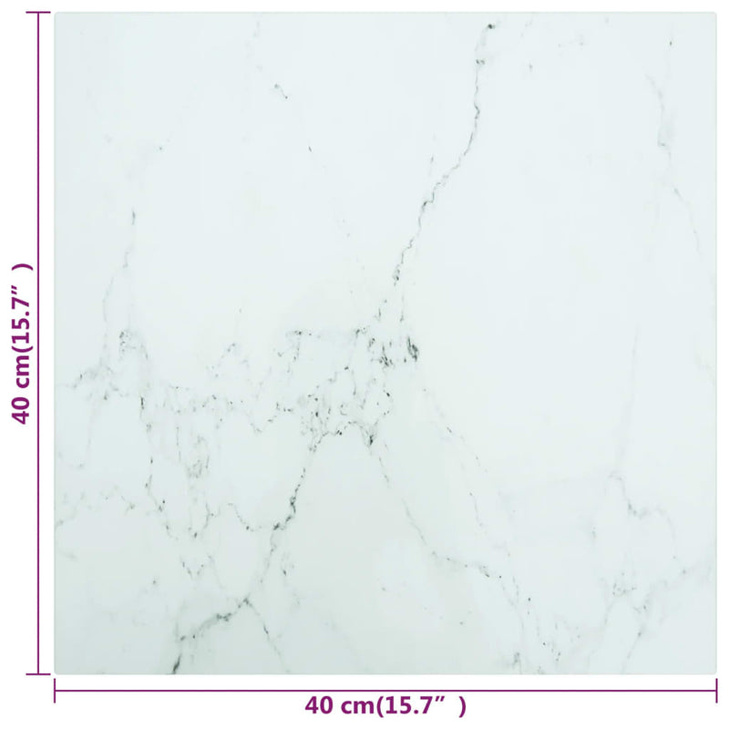 Table Top White 40x40 cm 6 mm Tempered Glass with Marble Design