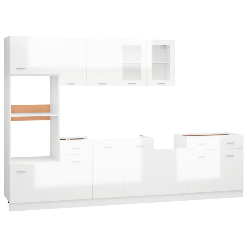 7 Piece Kitchen Cabinet Set High Gloss White Engineered Wood