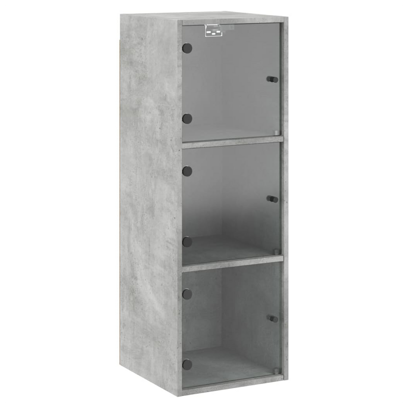 Wall Cabinet with Glass Doors Concrete Grey 35x37x100 cm