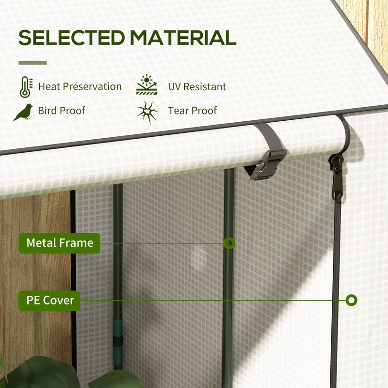 Outsunny Mini Greenhouse with Shelves and Roll Up Door, 100x80x150cm, White