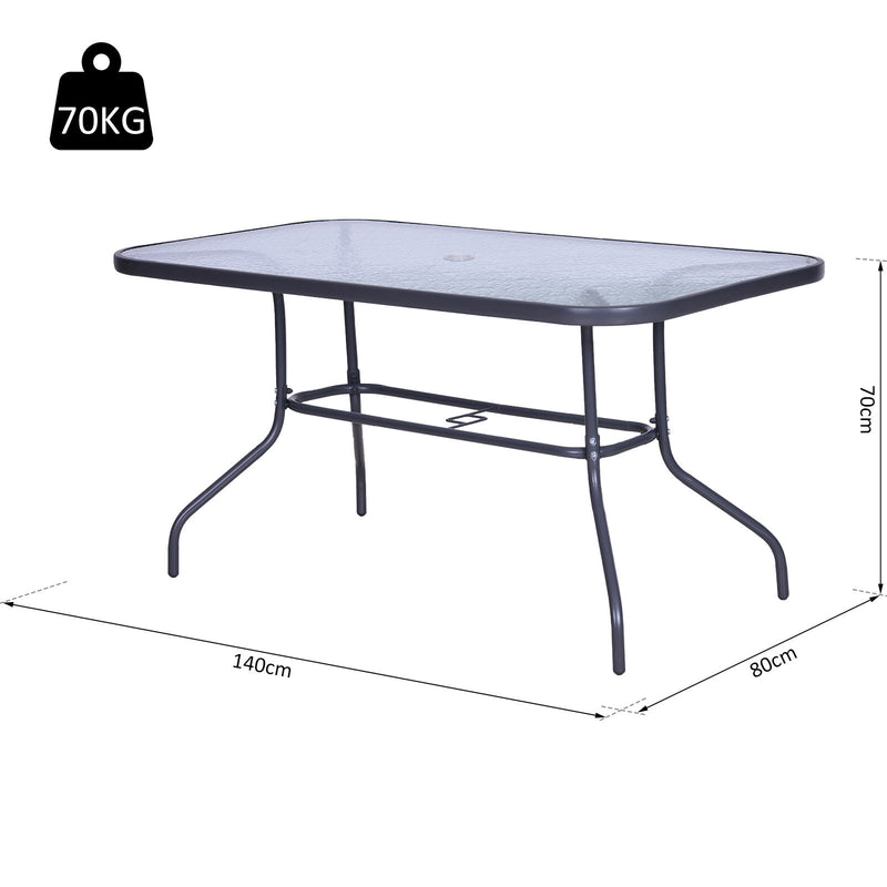 Metal Garden Dining Table Outdoor Patio w/ Glass, Umbrella Hole